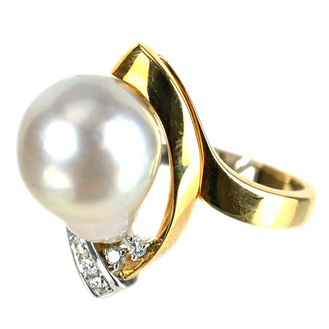 【中古】 K18YG/PT900 PEARL 南洋バロックパールリング 12.1mm D0.16ct 13.5g #14.5
