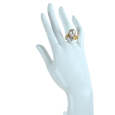 【中古】 K18YG/PT900 PEARL 南洋バロックパールリング 12.1mm D0.16ct 13.5g #14.5