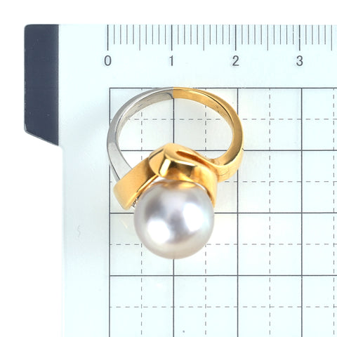 【中古】 K18YG/PT900 PEARL 南洋バロックパールリング 12.1mm D0.16ct 13.5g #14.5