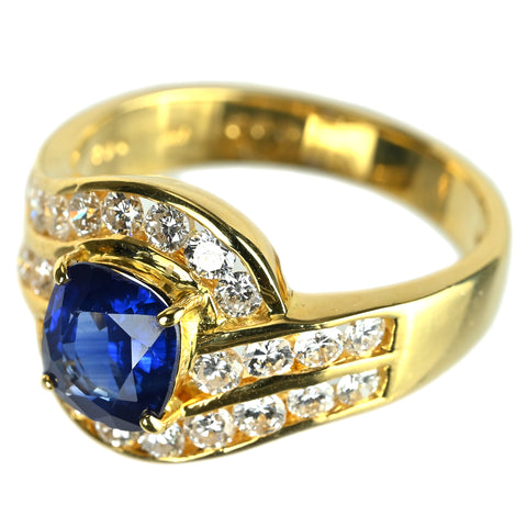 【中古】K18YG SAPPHIRE サファイアリング S1.42ct D0.92ct 7.2g #15