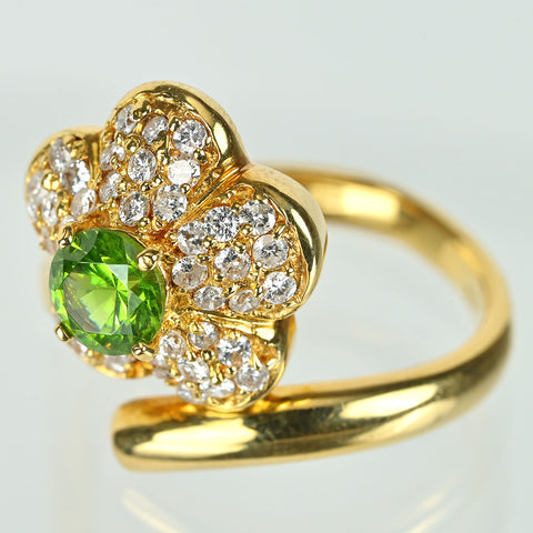 【中古】K18YG DEMANTOID GARNET デマントイドガーネットリング G0.69ct D0.70ct 日宝協鑑 6.4g #11.5