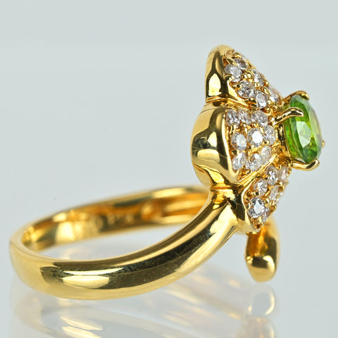 【中古】K18YG DEMANTOID GARNET デマントイドガーネットリング G0.69ct D0.70ct 日宝協鑑 6.4g #11.5