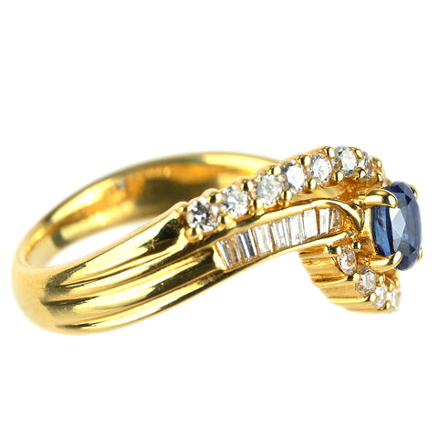 【中古】K18YG SAPPHIRE サファイアリング S0.25ct D0.44ct 4.8g #11