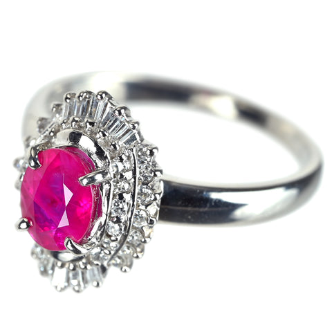 【中古】PT900 RUBYルビーリング R1.05ct D0.26ct 5.8g #13