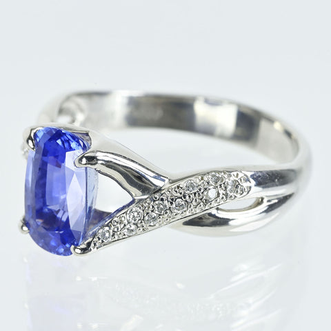 【中古】PT900 SAPPHIREスリランカ産 非加熱サファイアリング S2.56ct D0.11ct GIA鑑別書 6.4g #16