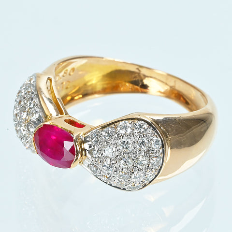 【中古】 K18YG RUBYルビーリング 0.80ct D0.72ct 7.3g #16