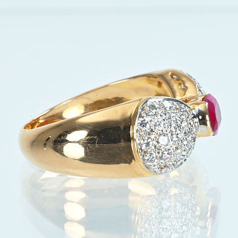 【中古】 K18YG RUBYルビーリング 0.80ct D0.72ct 7.3g #16