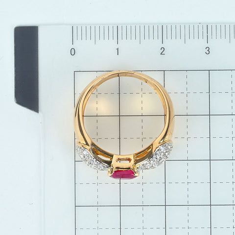 【中古】 K18YG RUBYルビーリング 0.80ct D0.72ct 7.3g #16