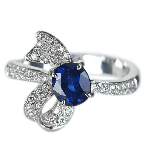 【中古】K18WG SAPPHIREサファイアリング S1.25ct D0.29ct 5.2g #13