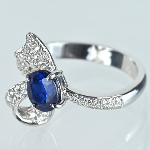 【中古】K18WG SAPPHIREサファイアリング S1.25ct D0.29ct 5.2g #13