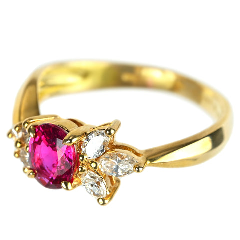【中古】K18YG RUBY ルビーリング R0.30ct D0.71ct 3.0g #9.5