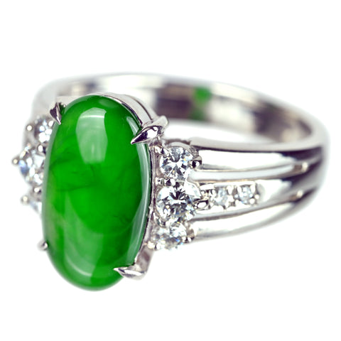 【中古】PT900 JADEITE ヒスイリング J3.28ct D0.43ct 日宝協ソーティング 8.9g #15.5