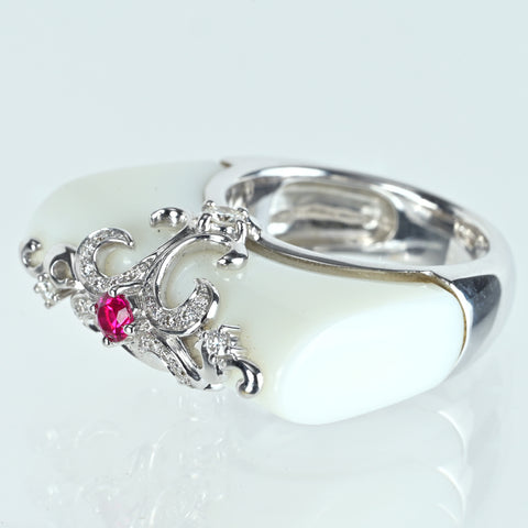 【中古】K18WG CHALCEDONY ルビー・カルセドニーリング R0.17ct C23.65ct D0.28ct 15.3g #11.5