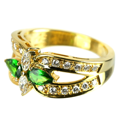 【中古】JEUNET ジュネ K18YG グリーンガーネットリング GG0.59ct D0.56ct 6.3g #13