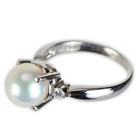 【中古】TASAKI タサキ PT900 AKOYA PEARL アコヤパールリング 8.1mm D0.09ct 4.8g #11.5