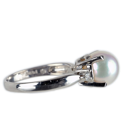 【中古】TASAKI タサキ PT900 AKOYA PEARL アコヤパールリング 8.1mm D0.09ct 4.8g #11.5