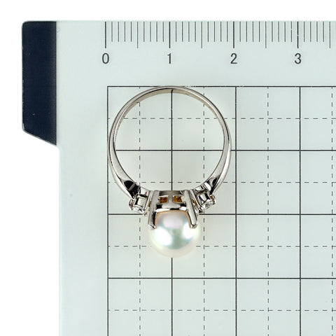 【中古】TASAKI タサキ PT900 AKOYA PEARL アコヤパールリング 8.1mm D0.09ct 4.8g #11.5