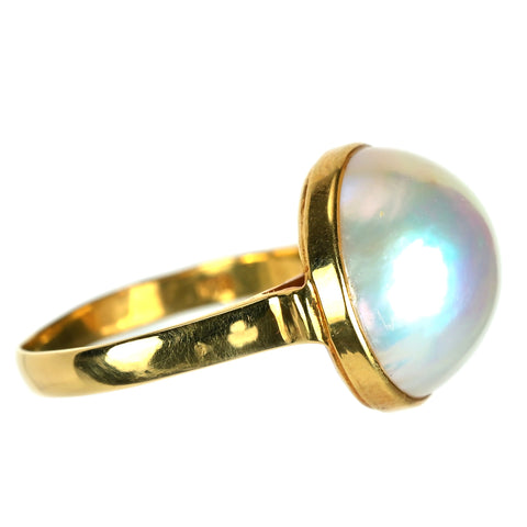 【中古】 K18YG MABE PEARL マベパールリング 12mm 3.3g #7.5