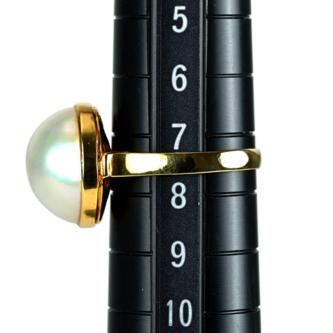 【中古】 K18YG MABE PEARL マベパールリング 12mm 3.3g #7.5