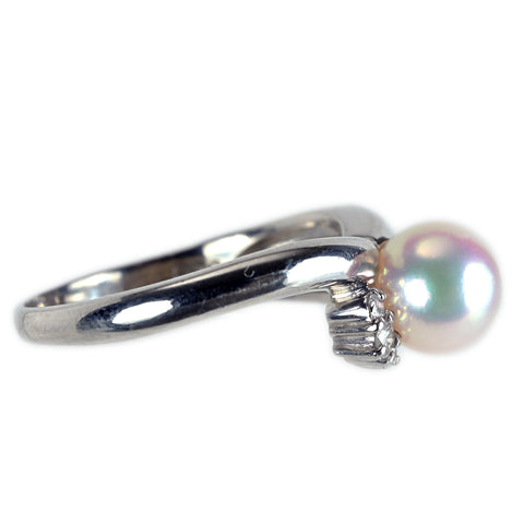 【中古】 PT900 AKOYA アコヤパールリング 7.5mm D0.08ct 5.5g #16