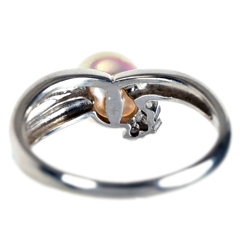 【中古】 PT900 AKOYA アコヤパールリング 7.5mm D0.08ct 5.5g #16