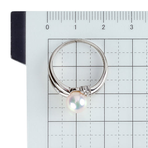 【中古】 PT900 AKOYA アコヤパールリング 7.5mm D0.08ct 5.5g #16