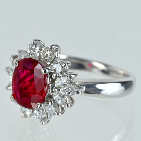 【中古】PT900 RUBY タイ産ルビーリング R1.22ct D0.65ct GRS鑑別書 6.1g #8