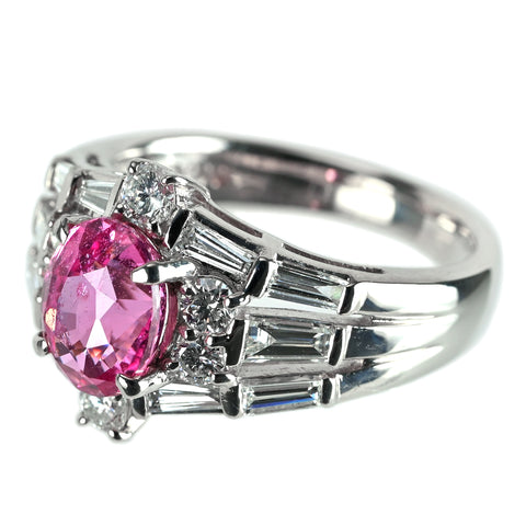 【中古】 Pt900 PINK SAPPHIRE ナチュラルオレンジ ピンクサファイア リング S2.13ct D0.94ct 9.5g #10.5 GRS鑑別書