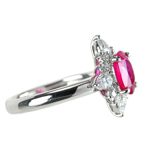 【中古】PT900 RUBY ビルマ産ルビーリング R1.54ct D0.71ct #12 GRS鑑別書付き