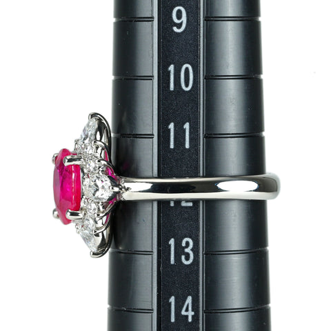【中古】PT900 RUBY ビルマ産ルビーリング R1.54ct D0.71ct #12 GRS鑑別書付き