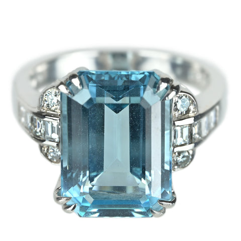 【中古】PT900 AQUAMARINE アクアマリンリング A8.31ct D0.47ct 9.3g #13
