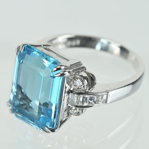 【中古】PT900 AQUAMARINE アクアマリンリング A8.31ct D0.47ct 9.3g #13