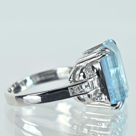 【中古】PT900 AQUAMARINE アクアマリンリング A8.31ct D0.47ct 9.3g #13