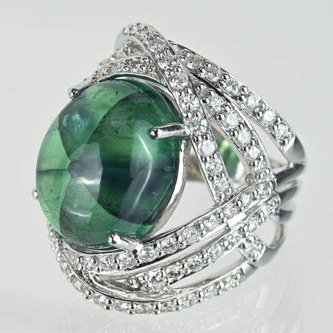 【中古】PT900 EMERALDトラピチェエメラルドリング E14.03ct D1.77ct 17.2g #12
