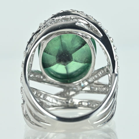【中古】PT900 EMERALDトラピチェエメラルドリング E14.03ct D1.77ct 17.2g #12