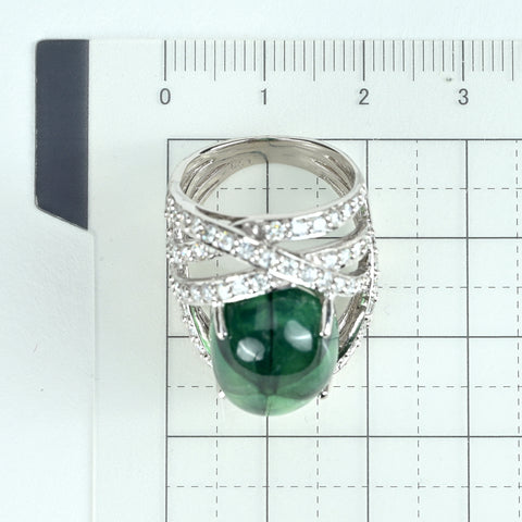 【中古】PT900 EMERALDトラピチェエメラルドリング E14.03ct D1.77ct 17.2g #12