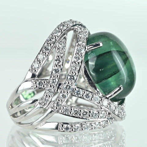 【中古】PT900 EMERALDトラピチェエメラルドリング E14.03ct D1.77ct 17.2g #12