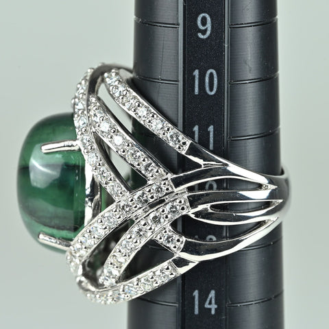 【中古】PT900 EMERALDトラピチェエメラルドリング E14.03ct D1.77ct 17.2g #12