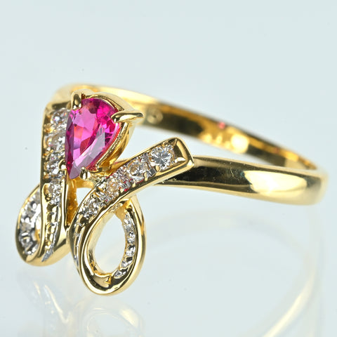 【中古】K18YG RUBYルビーリング R0.25ct D0.07ct 2.2g #8.5