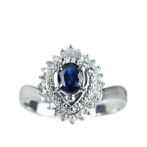 【中古】PT900 SAPPHIRE サファイアリング S0.45ct D0.17ct 3.8g #8.5