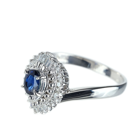 【中古】PT900 SAPPHIRE サファイアリング S0.45ct D0.17ct 3.8g #8.5