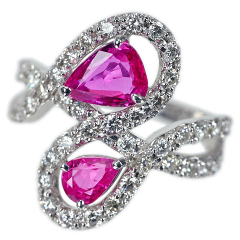 【中古】PT900 PINK SAPPHIRE ピンクサファイア リング PS1.00ct PS0.67ct D1.091ct 6.1g #12