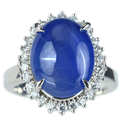 【中古】PT900 STAR SAPPHIREスターサファイアリング 12.85ct D0.50ct 14.1g #12