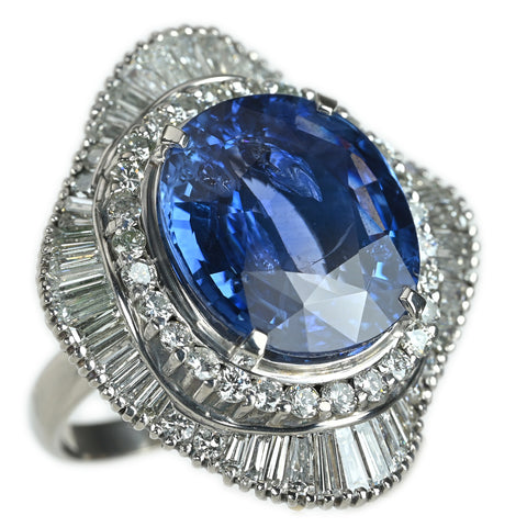 【中古】PT900 SAPPHIRE非加熱サファイアリング S14.79ct D3.37ct GIA鑑別書付き 22.7g #16