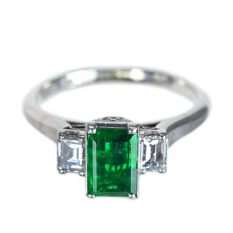 【中古】三越 PM EMERALD エメラルドリング E0.85ct D0.44ct 4.3g #10 ハンドメイド