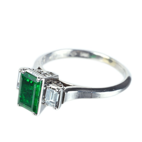 【中古】三越 PM EMERALD エメラルドリング E0.85ct D0.44ct 4.3g #10 ハンドメイド