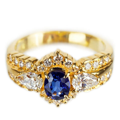 【中古】K18YG SAPPHIRE サファイアリング S0.77ct D0.64ct 5.3g #9.5