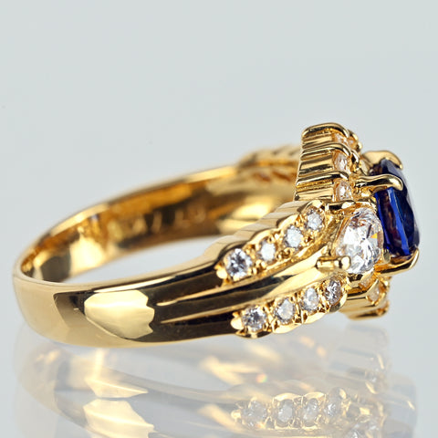 【中古】K18YG SAPPHIRE サファイアリング S0.77ct D0.64ct 5.3g #9.5