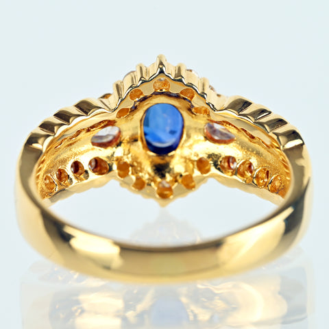 【中古】K18YG SAPPHIRE サファイアリング S0.77ct D0.64ct 5.3g #9.5