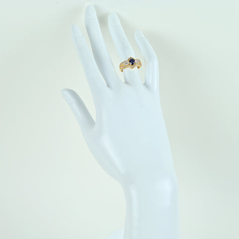 【中古】K18YG SAPPHIRE サファイアリング S0.77ct D0.64ct 5.3g #9.5